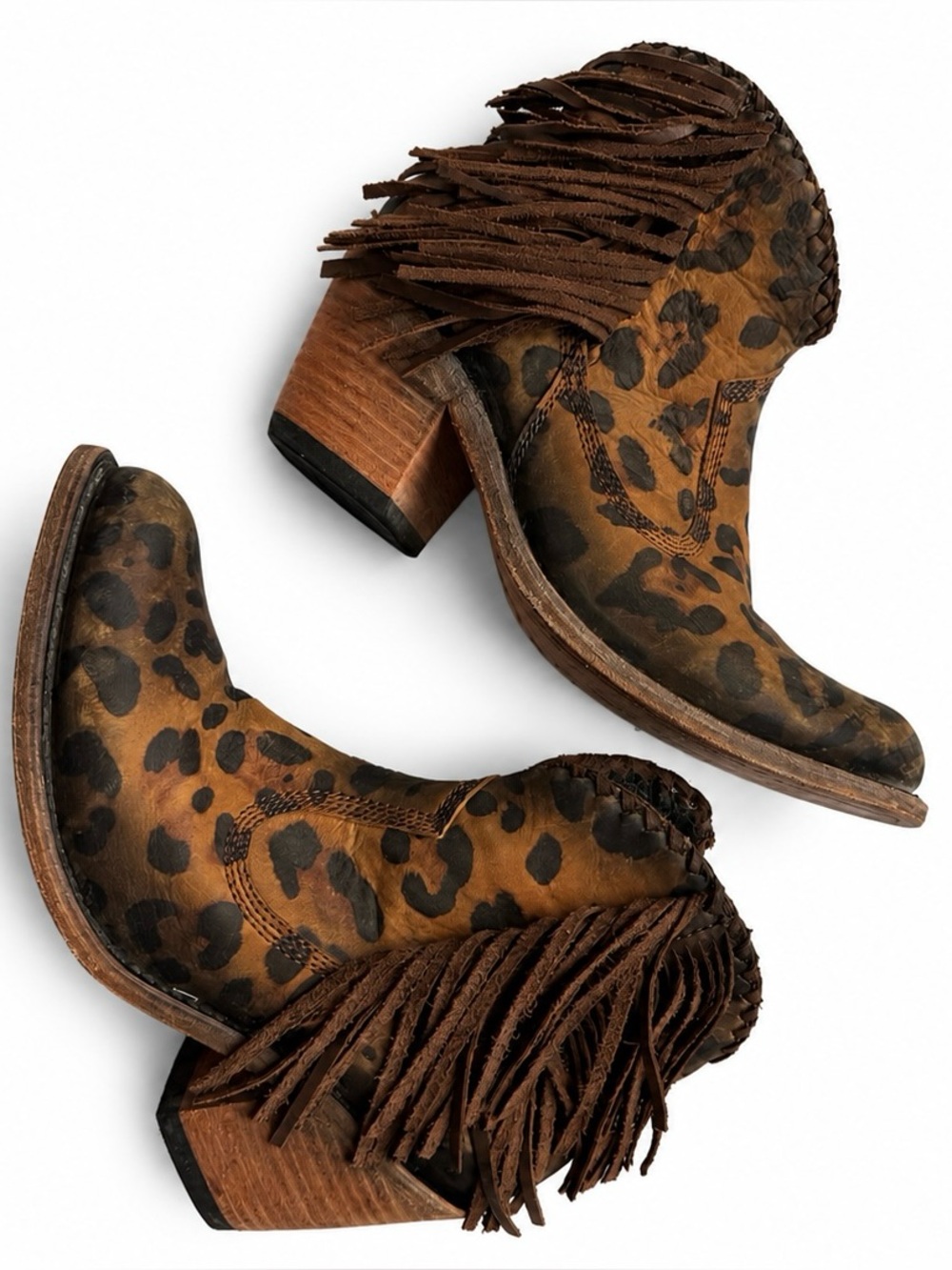 Liberty Black Chloe Chita Miel Fringe Leopard Booties Sz 8 Dust Bag $280 - Picture 4 of 16
